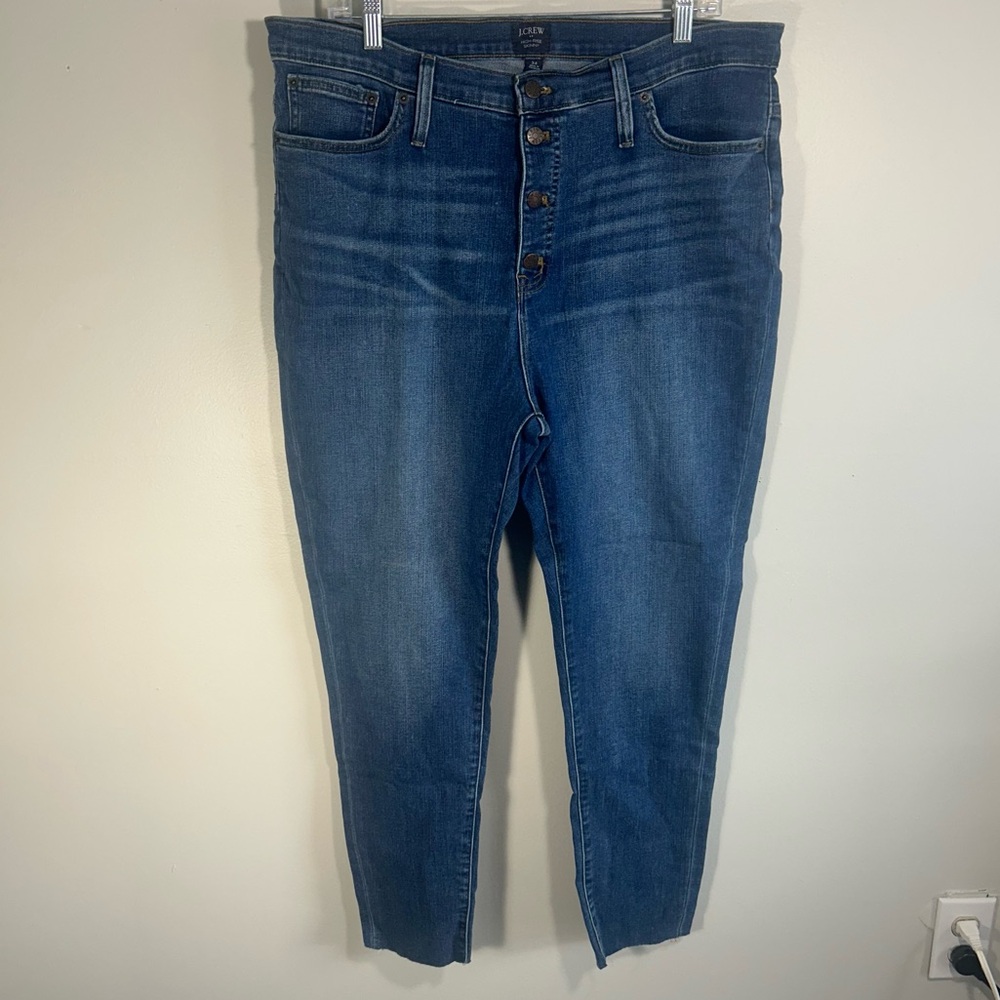 NWT J. Crew Button-Fly High-Rise Skinny Jeans Plus 34 (actual 36.5) Raw Hem Blue